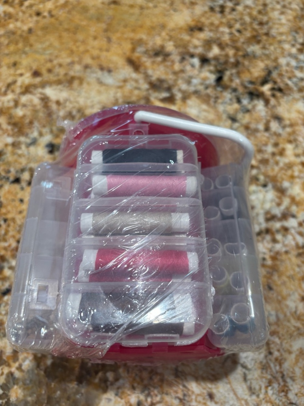 Pink Portable Thread Spool Organizer with Assorted Thread, sewing accessories - Picture 4 of 5